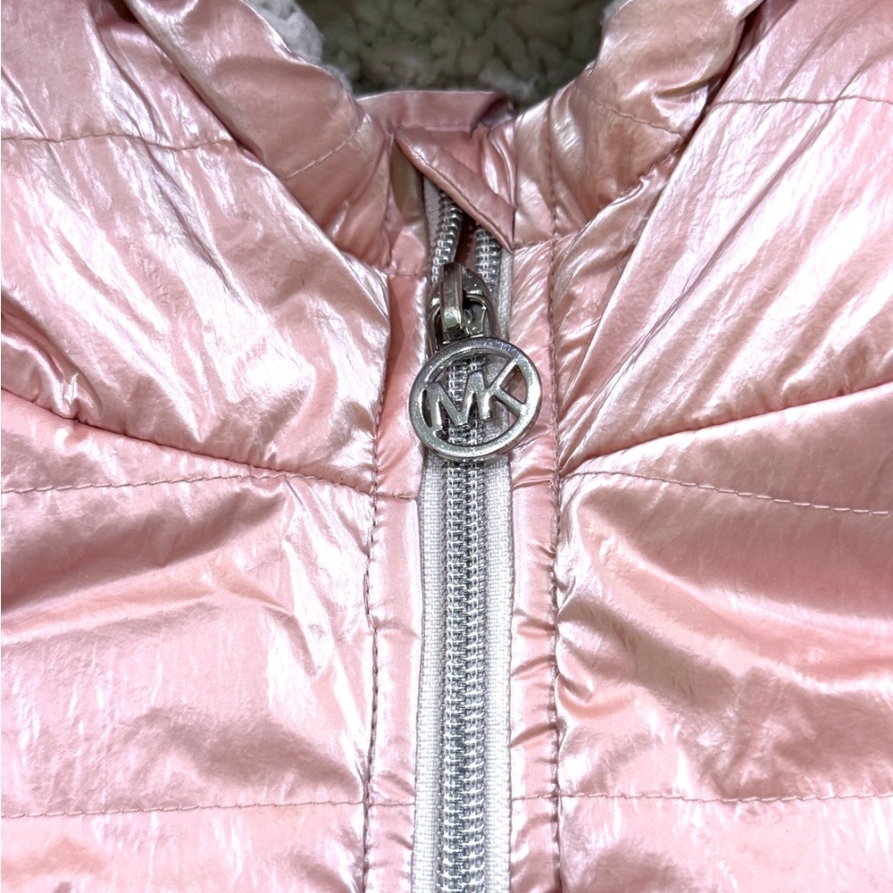 Michael Kors Girls Pink Puffer Hooded Jacket - Picture 5 of 6